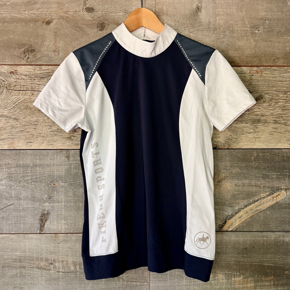 Pikeur Coralie Womens Equestrian Show Shirt EU 38 US M Navy White Rhinestone